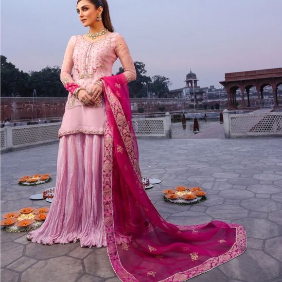 New Pakistani suit from Maya Pret a Porter. Color customized to yellow and pink. - Picture 1 of 5